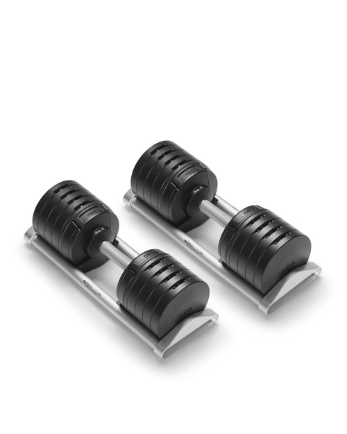 NÜOBELL S 240 adjustable dumbbell in Silver – modern, space-saving dumbbell with Swedish engineering, ideal for versatile strength training in any home gym.