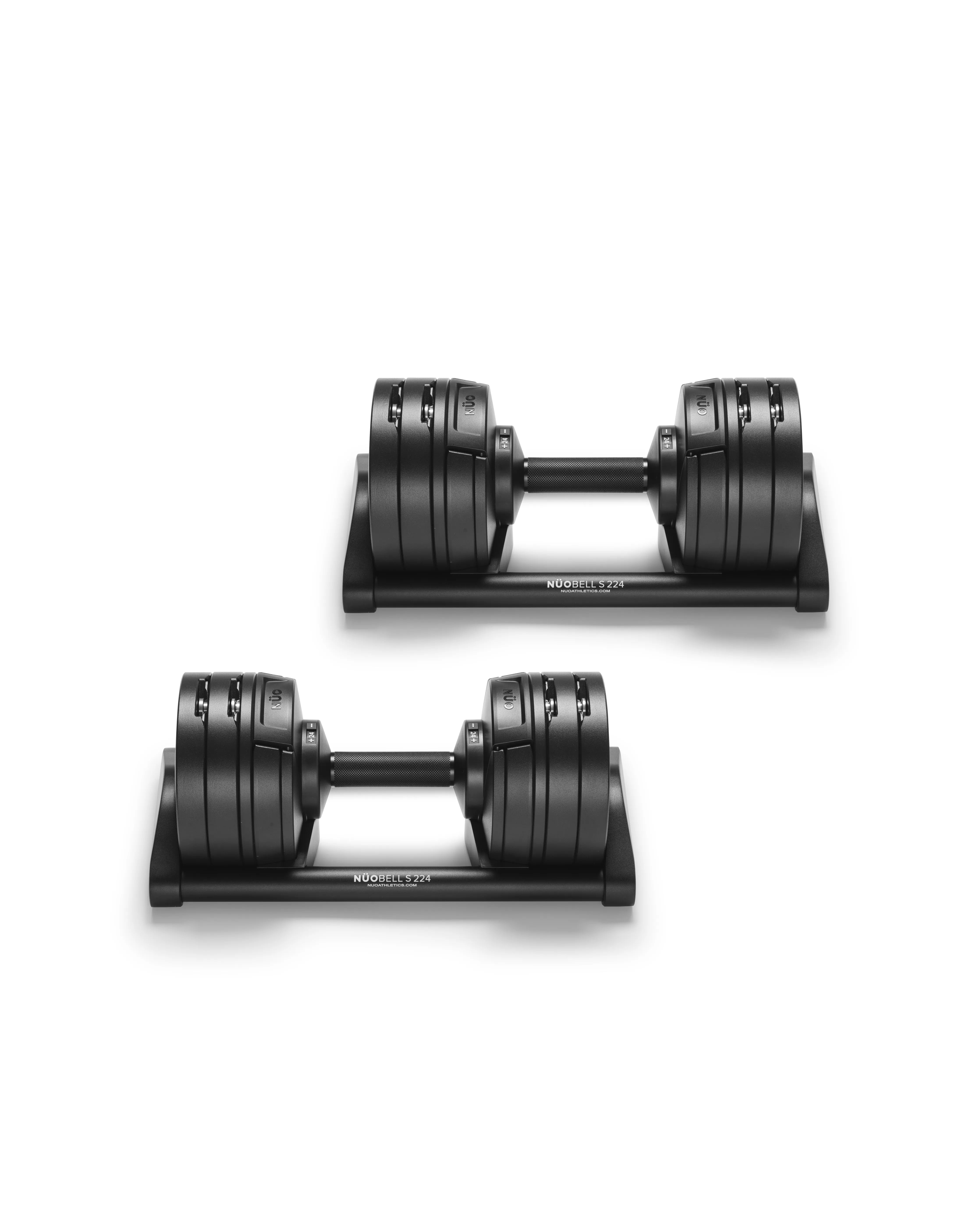 NÜOBELL S 224 adjustable dumbbell in Black – sleek, compact, and durable, designed for efficient home strength training with quick weight adjustments.