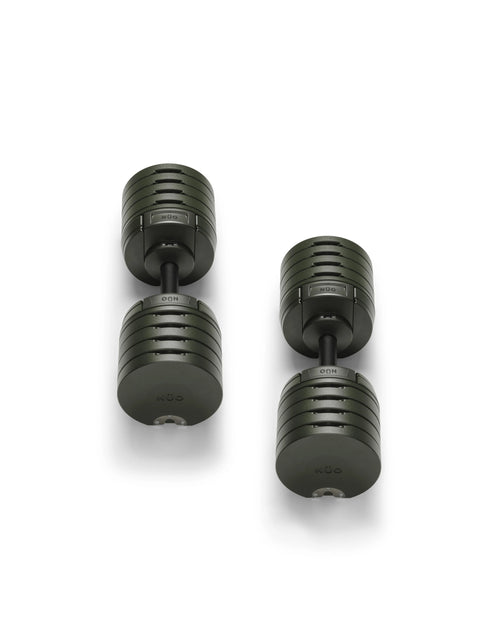 NÜOBELL S 240 adjustable dumbbell in Forest green – space-saving, premium dumbbell with Swedish design, perfect for home gym strength training and versatile workouts.