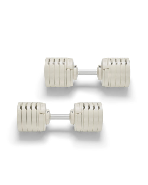 NÜOBELL S 240 adjustable dumbbell in Sand color – compact, versatile dumbbell designed for space-saving strength training at home, featuring a modern Swedish design.