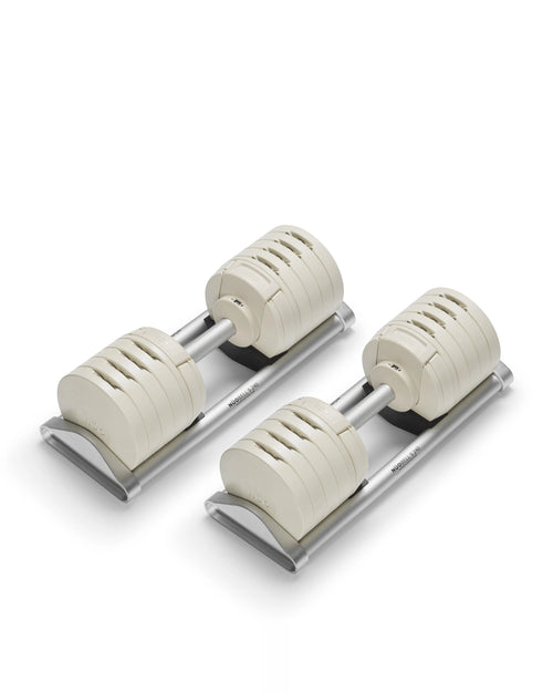 NÜOBELL S 240 adjustable dumbbell in Sand color – compact, versatile dumbbell designed for space-saving strength training at home, featuring a modern Swedish design.