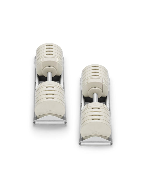 NÜOBELL S 240 adjustable dumbbell in Sand color – compact, versatile dumbbell designed for space-saving strength training at home, featuring a modern Swedish design.