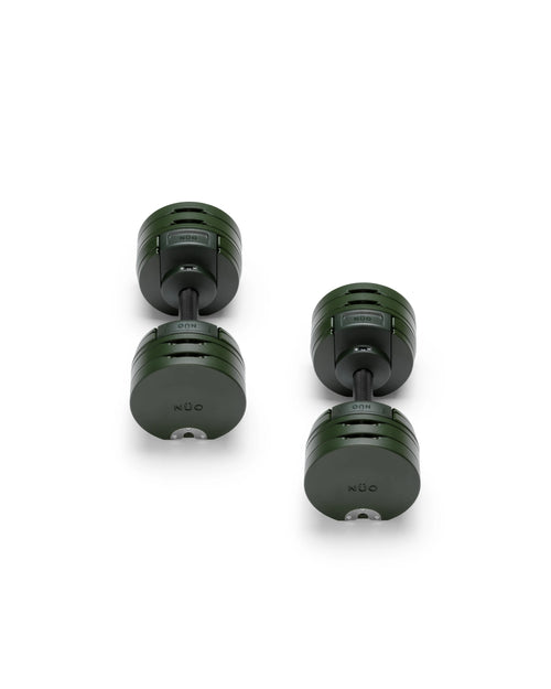 NÜOBELL S 224 Forest adjustable dumbbell in green, compact design for home gym strength training.