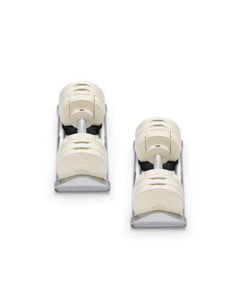 NÜOBELL S 224 Sand adjustable dumbbell in beige, space-saving design for home gym strength workouts.